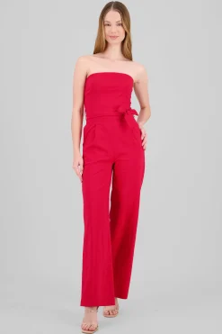 Shasa Solid Strapless Jumpsuit With Belt