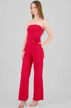 Shasa Solid Strapless Jumpsuit With Belt