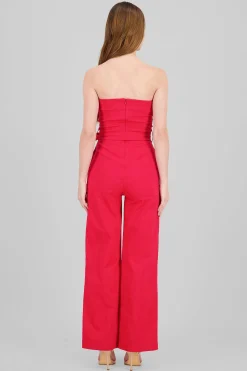 Shasa Solid Strapless Jumpsuit With Belt