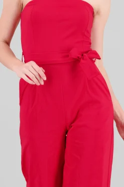 Shasa Solid Strapless Jumpsuit With Belt