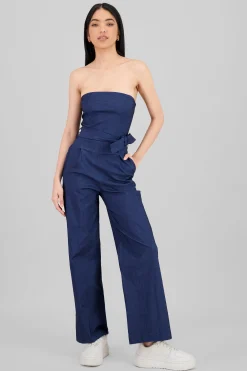 Shasa Solid Strapless Jumpsuit With Belt