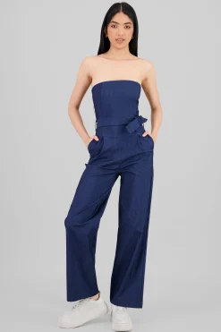 Shasa Solid Strapless Jumpsuit With Belt
