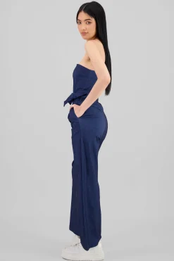 Shasa Solid Strapless Jumpsuit With Belt
