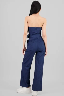 Shasa Solid Strapless Jumpsuit With Belt