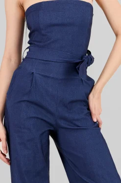 Shasa Solid Strapless Jumpsuit With Belt
