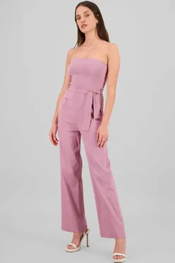 Shasa Solid Strapless Jumpsuit With Belt