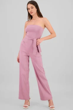 Shasa Solid Strapless Jumpsuit With Belt