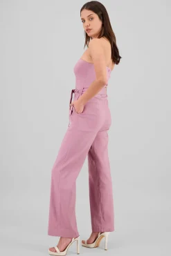 Shasa Solid Strapless Jumpsuit With Belt