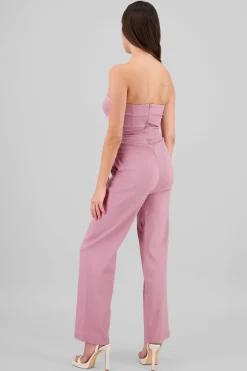 Shasa Solid Strapless Jumpsuit With Belt