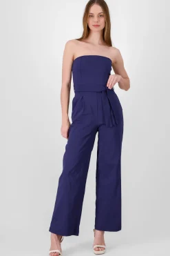 Shasa Solid Strapless Jumpsuit With Belt