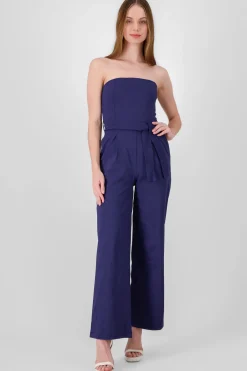 Shasa Solid Strapless Jumpsuit With Belt
