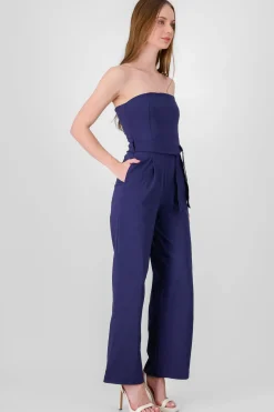 Shasa Solid Strapless Jumpsuit With Belt