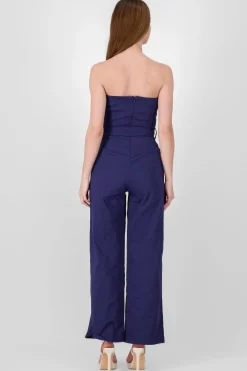 Shasa Solid Strapless Jumpsuit With Belt