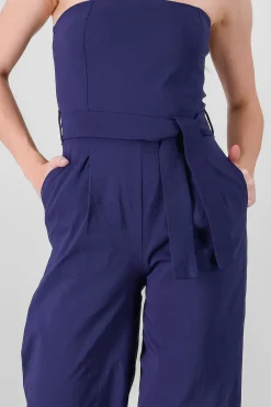 Shasa Solid Strapless Jumpsuit With Belt