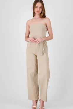Shasa Solid Strapless Jumpsuit With Belt