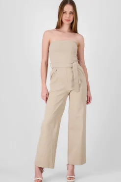 Shasa Solid Strapless Jumpsuit With Belt