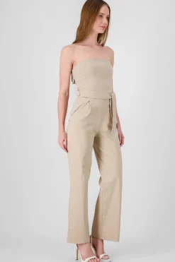 Shasa Solid Strapless Jumpsuit With Belt