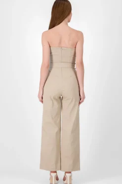 Shasa Solid Strapless Jumpsuit With Belt