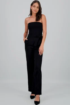 Shasa Solid Strapless Jumpsuit With Belt