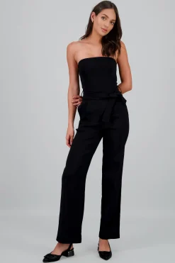 Shasa Solid Strapless Jumpsuit With Belt
