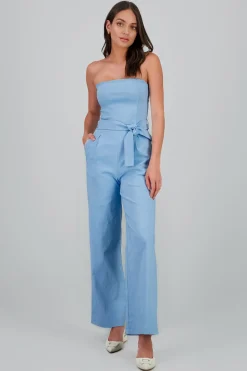 Shasa Solid Strapless Jumpsuit With Belt