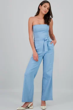 Shasa Solid Strapless Jumpsuit With Belt
