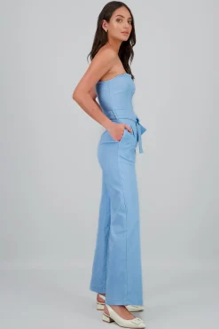 Shasa Solid Strapless Jumpsuit With Belt