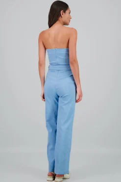 Shasa Solid Strapless Jumpsuit With Belt