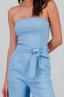 Shasa Solid Strapless Jumpsuit With Belt