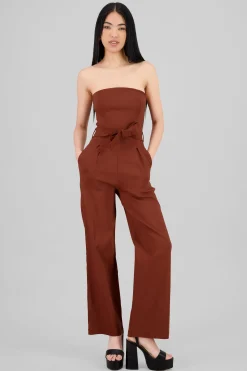 Shasa Solid Strapless Jumpsuit With Belt