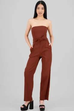 Shasa Solid Strapless Jumpsuit With Belt
