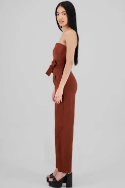 Shasa Solid Strapless Jumpsuit With Belt