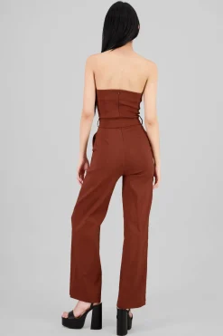 Shasa Solid Strapless Jumpsuit With Belt