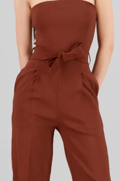 Shasa Solid Strapless Jumpsuit With Belt