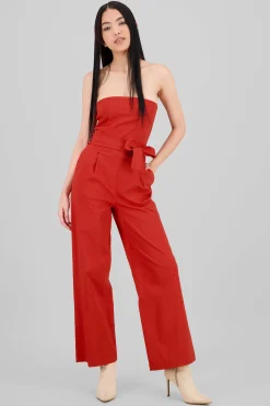 Shasa Solid Strapless Jumpsuit With Belt
