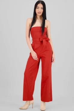 Shasa Solid Strapless Jumpsuit With Belt