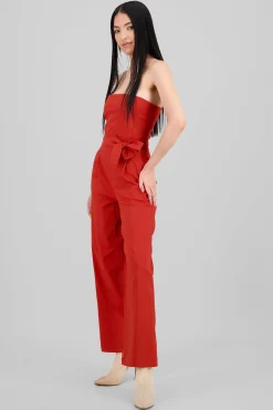 Shasa Solid Strapless Jumpsuit With Belt