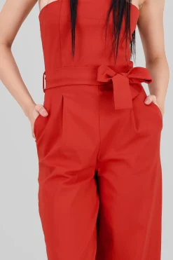 Shasa Solid Strapless Jumpsuit With Belt