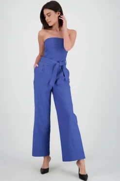 Shasa Solid Strapless Jumpsuit With Belt