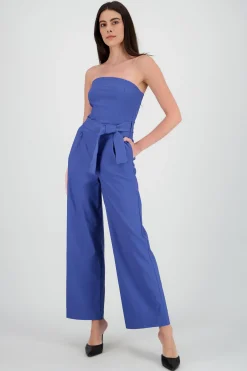 Shasa Solid Strapless Jumpsuit With Belt