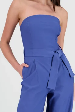 Shasa Solid Strapless Jumpsuit With Belt