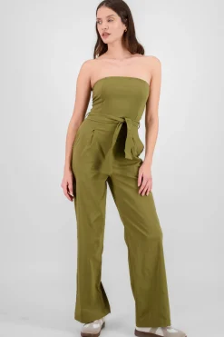 Shasa Solid Strapless Jumpsuit With Belt