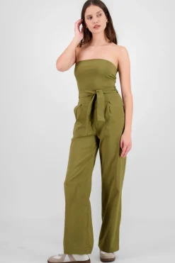 Shasa Solid Strapless Jumpsuit With Belt