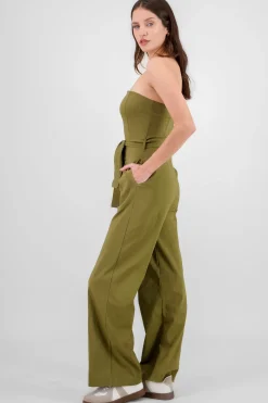 Shasa Solid Strapless Jumpsuit With Belt