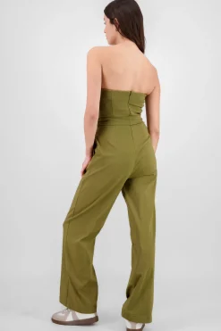 Shasa Solid Strapless Jumpsuit With Belt