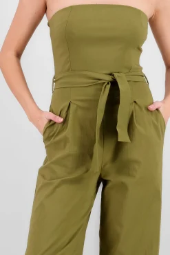 Shasa Solid Strapless Jumpsuit With Belt
