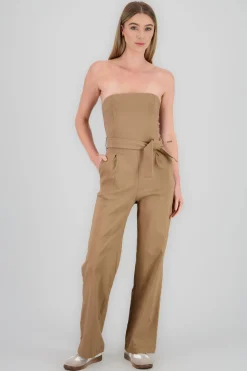 Shasa Solid Strapless Jumpsuit With Belt
