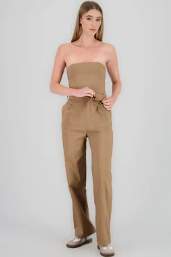 Shasa Solid Strapless Jumpsuit With Belt