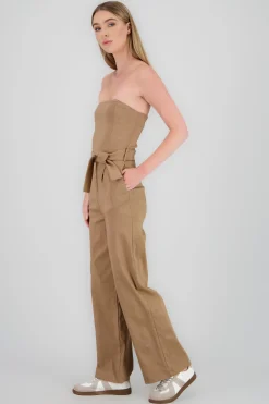 Shasa Solid Strapless Jumpsuit With Belt