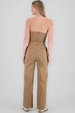 Shasa Solid Strapless Jumpsuit With Belt